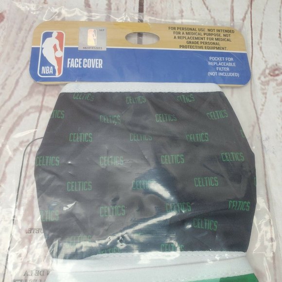 NBA Boston Celtics Polyester Face Cover Mask 2 Pack With Pocket For Filter - Picture 3 of 9